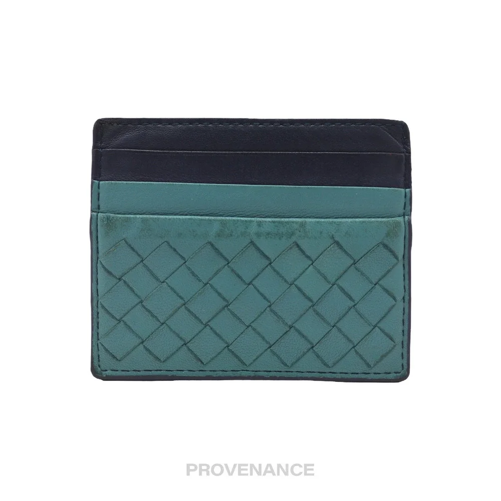 🔴 Bottega Veneta Card Holder Wallet - Blue Intrecciato